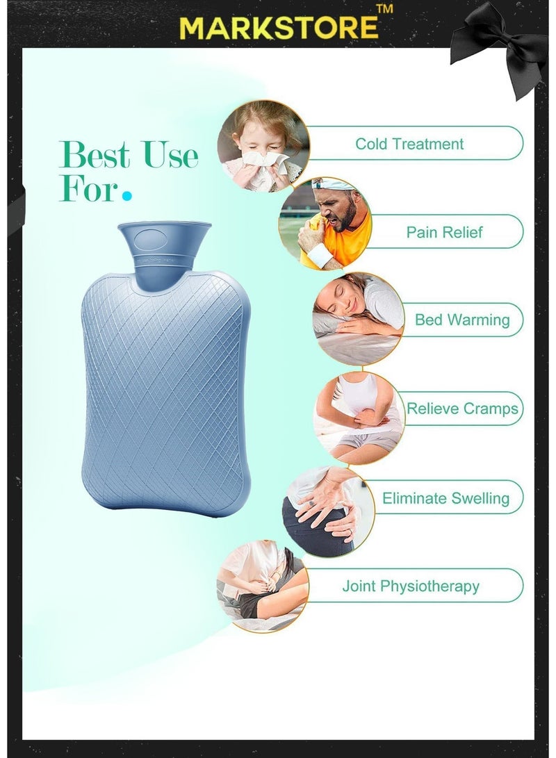 مارك ستور زجاجة ماء ساخن مع غطاء ناعم 2 لتر كيس ماء ساخن مطاطي كلاسيكي للتشنجات والرقبة وتخفيف آلام الكتفين، حزمة باردة ساخنة للعلاج الساخن والبارد وتدفئة القدمين - Image 4